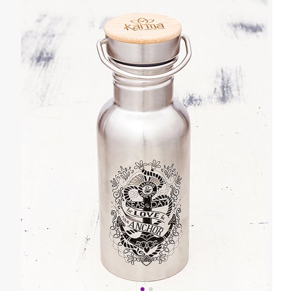 Karma Other - Karma- Nautical Anchor inscribed stainless steel water bottle 17oz. NWT /boxed